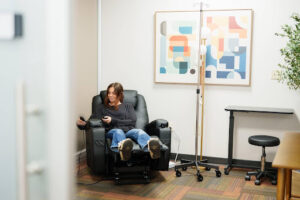 Patient receiving IVIG infusion therapy for Primary Immunodeficiency at Vital Care infusion center.